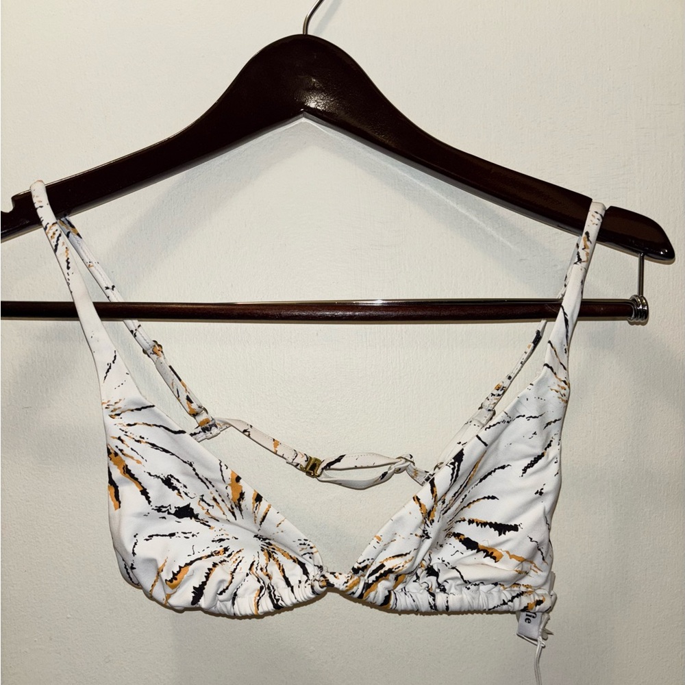NWT Andie Swim Tropez Bikini Top White Black Gold Small Abstract Beach Pool